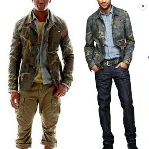 WILLIAM RAST camo green waxed cotton button up blazer chore jacket S